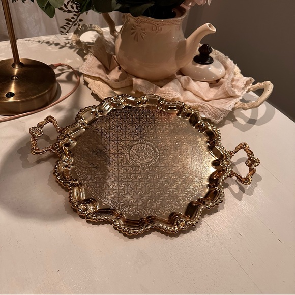 Gold Authentic Vintage Antique Serving Tray Shabby Chic Home Decor - Picture 10 of 10